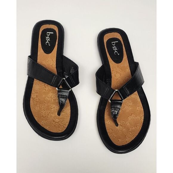 B.Ø.C Born Women Black Faux Leather Flip Flop Strap Thong Sandal Shoes Size 9M - Picture 2 of 9